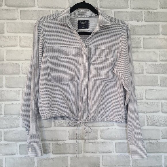 Abercrombie and Fitch Striped Crop Top Tie Waist Blouse Small Western Boho - Picture 1 of 7